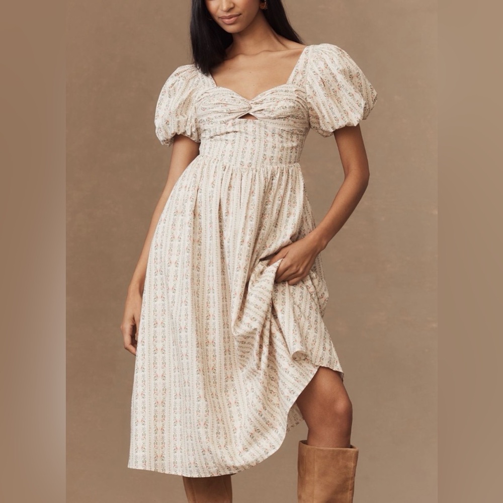Anthropologie En Saison Rosalia Puff-Sleeve Midi Dress NWT Floral Cotton M
